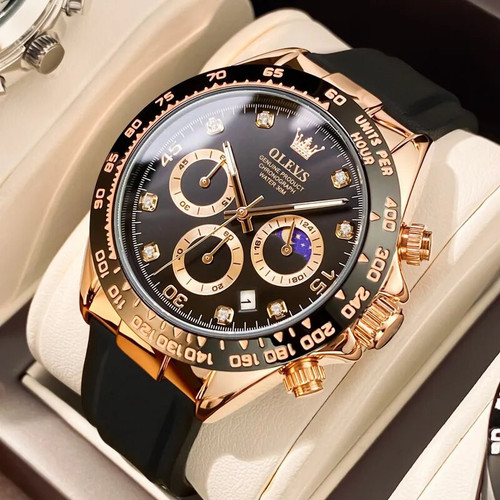 Waterproof Luxury Watches For Men's, Quartz Watch Silicone Sport Date Chronograph Luminous Watch