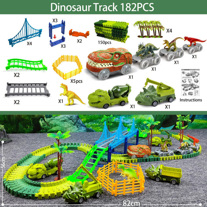 Dinosaur Magic Climbing Track Toys Train-Flexible Track Playset Dinosaurs Engineering Toys Race Car for Old boy Girls
