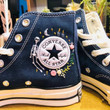 Embroidered Gothic Converse Chuck Taylor Shoes - Hand Embroidered Daisy Flower Embroidery Shoes - Custom Embroidered Floral Converse- Wedding Converse Shoes