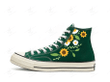 Personalize Sunflowers Daisy Embroidery Shoes, Wedding Converse Embroidery Chuck Taylor High Top, Custom Wedding Converse, Custom Handmade Embroidery Converse