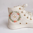 Personalize Pet Flowers Embroidery Shoes, Converse Florals Dog Embroidery Chuck Taylor High Top, Custom Handmade Embroidery Converse