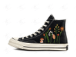Personalize Flower Embroidery Shoes, Converse Earth Tone Florals Embroidery Chuck Taylor High Top, Custom Handmade Embroidered Converse