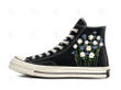 Personalize Daisy Embroidery Converse, Flowers Embroidery Chuck Taylor High Top, Florals Embroidered Converse