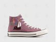 Personalize Sail Cats Embroidery Converse, Flowers Embroidery Chuck Taylor High Top, Florals Embroidered Converse