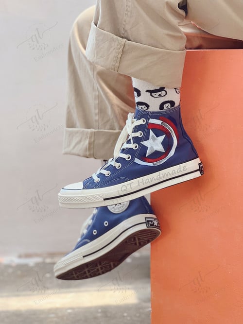 Captain Painting Converse Chuck Taylor, American Painting Converse Shoes, American Shield Painted Art Sneaker, Cosplay Shoes, Halloween Gift