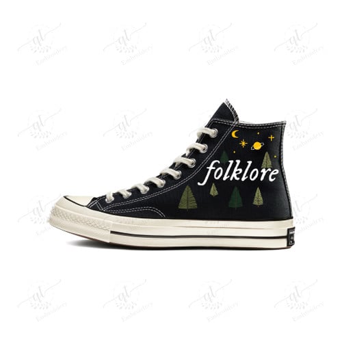 Personalize Embroidery Folklore Shoes, Converse Chuck Taylor Swift High Top, Star Moon and Saturn Embroidered Converse
