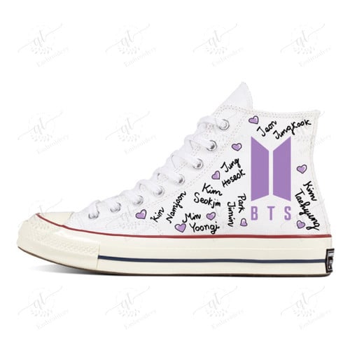 Personalize Painting BTS ARMY Logo Shoes, Converse Chuck Taylor High Top, BTS Member names Painted Converse, Custom Hand Embroidery Converse