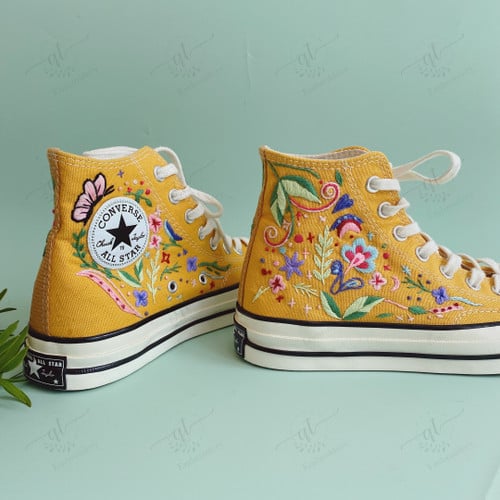 Embroidery Flowers Converse Chuck Taylor All Star 1970s Personalized Gifts for Her Custom Flower Embroidered Converse High Top
