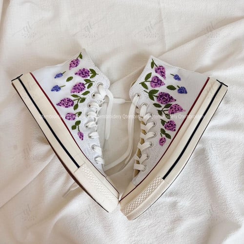 Embroidery Flowers Converse Chuck Taylor All Star 1970s Personalized Gifts for Her Custom Flower Embroidered Converse High Top