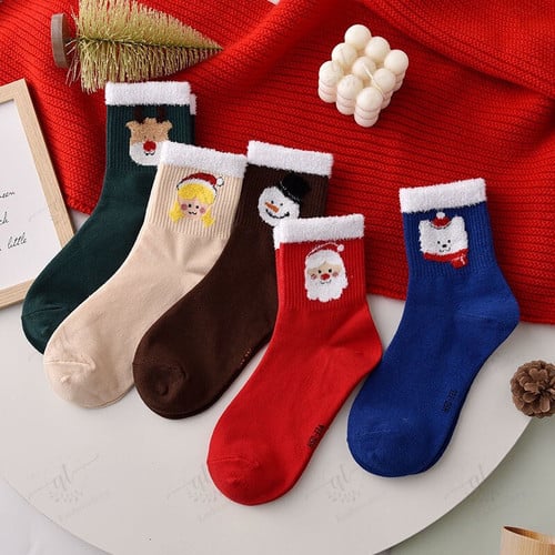 Christmas Winter Embroidery Snow Cotton Socks/Set of 5 pairs Christmas socks A happy and peaceful Christmas 2023 Hoisery and Socks/Cotton Long Sock/Print Socks
