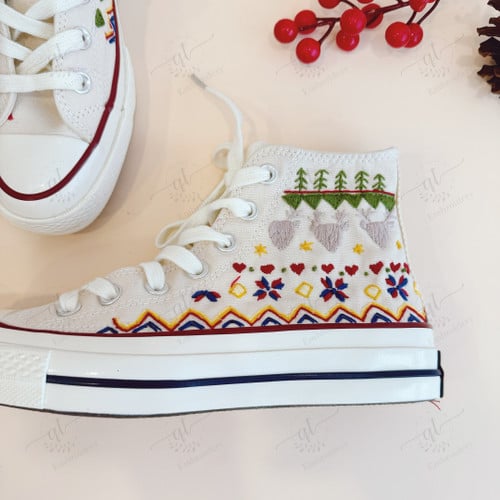 Converse Chuck Taylor Christmas Pine Tree Embroidery Converse Shoes, Embroidered Converse Custom, Personalized Embroidered Sneakers