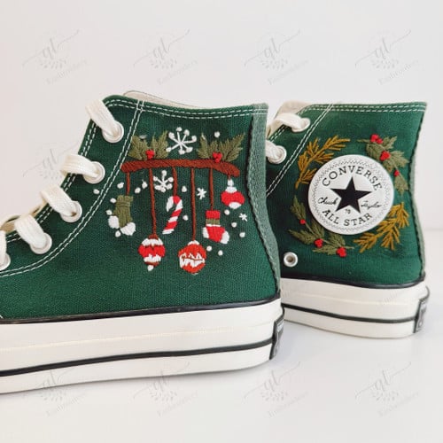 Embroideried Converse Chuck Taylor Christmas Gnome Noel Converse Shoes, Embroidery Converse Custom, Christmas Shoes Gifts