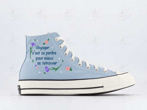 Personalize Flowers Embroidery Shoes, Converse Flowers Embroidery Chuck Taylor High Top, Florals Custom Handmade Embroidered Converse