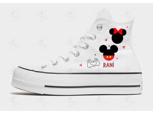 Personalize Mickey Embroidery Shoes, Converse Embroidery Chuck Taylor High Top Platform, Custom Handmade Embroidered Converse Platform