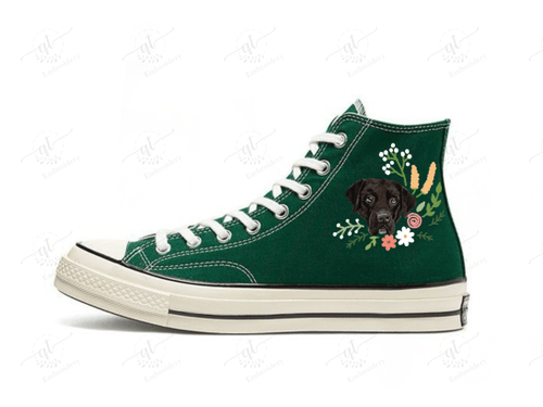 Personalize Dogs Embroidery Converse, Flower Embroidery Chuck Taylor High Top, Embroidered Converse