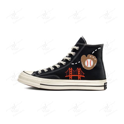 Personalize Baseball and San Francisco Embroidery Converse, Baseball San Francisco Embroidery Chuck Taylor High Top, Embroidered Converse