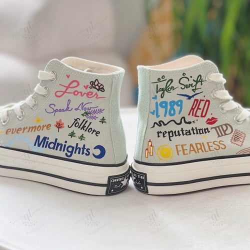 Personalize 11 Albums Taylor Swift Shoes, Swiftie Converse Chuck 1970 High Top, The Eras Tour Hand Painting Converse