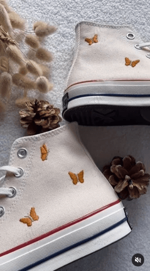 Custom Hand Embroidered daisy flower and butterfly Classic Converse/Hand Embroidery Floral High Tops Shoes/Embroidered Converse Chuck Shoes