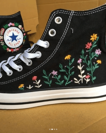Custom Hand Embroidered Flowers Leaf Converse/ Hand Embroidery Floral High Tops Shoes/ Embroidered Converse Chuck Shoes/ Gift for her
