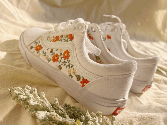 Custom Vans Shoes/ Embroidered Shoes/ Embroidered Vans Sweet Orange Flower Garden/ Embroidered Sneakers/ Wedding Shoes/ Custom Wedding Vans