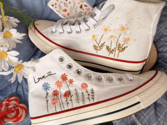 Converse Chuck Taylor 1970s Embroidered/ Converse Custom Sweet Flower Garden/ Embroidered Letters/Converse Colorful Flowers Valentine's Day