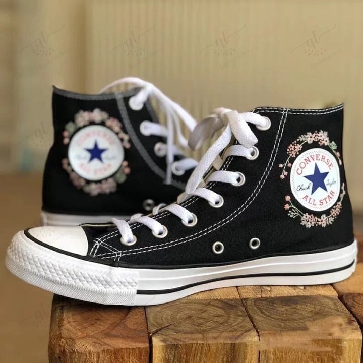 Custom Flowers Converse Chuck Taylor Shoes - Hand Embroidered Wedding Converse Shoes - Custom Embroidered Floral Converse