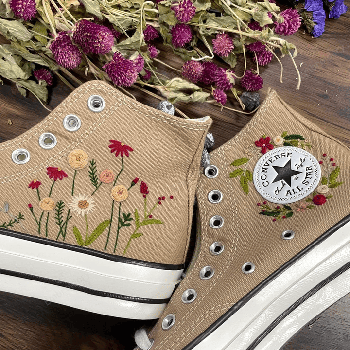 Wedding Shoes/ Converse Custom Converse High Neck Floral Embroidery/ Wedding Gif Embroidery Wedding Converse