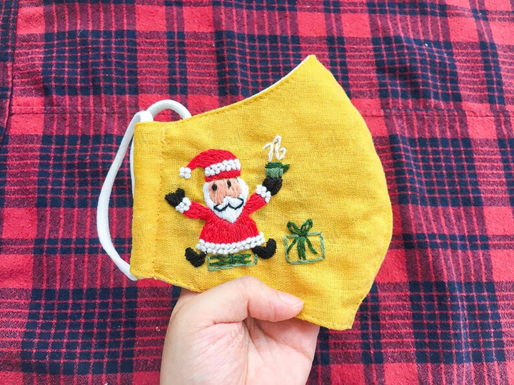 Santa Claus Christmas Face Masks,Embroidered Linen Christmas Face Mask,Washable Adjustable,Xmas Embroidered Mask,Noel Mask,Christmas Gifts