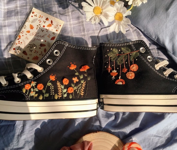 Sweet Orange Flower Garden/ Embroidery Converse Chuck Taylor 1970s/ Converse Custom SunFlower Embroidery/ Gift For Her