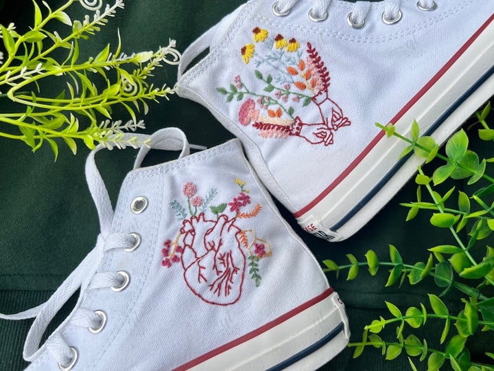 Custom Converse High Tops Personalized Love Heart Embroidery/ Embroidered Converse Love Heart/ Wedding Gifts for her
