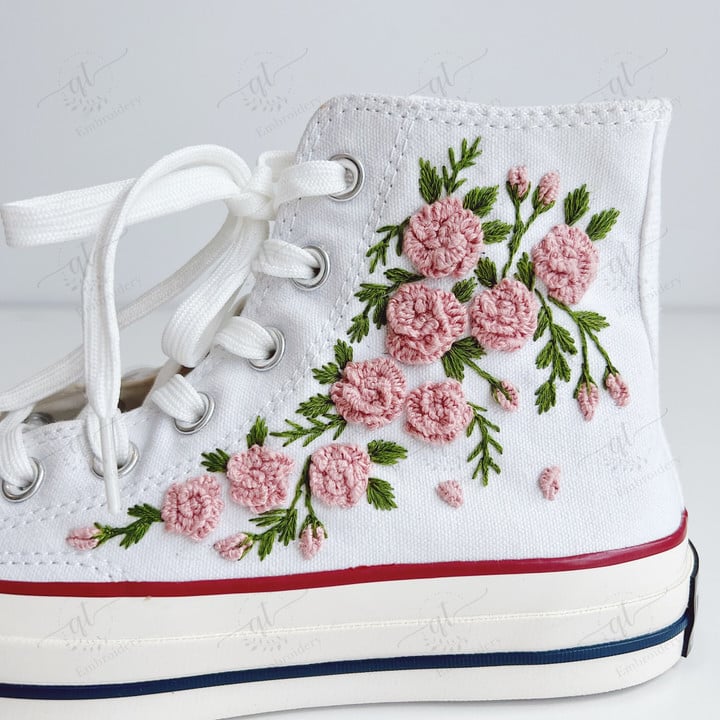 Personalized Rose Flower Converse Chuck Taylor, Flower Embroidered Converse Shoes, Flower Rose Bouquet Embroidered Converse Custom, Wedding Embroidered Sneakers