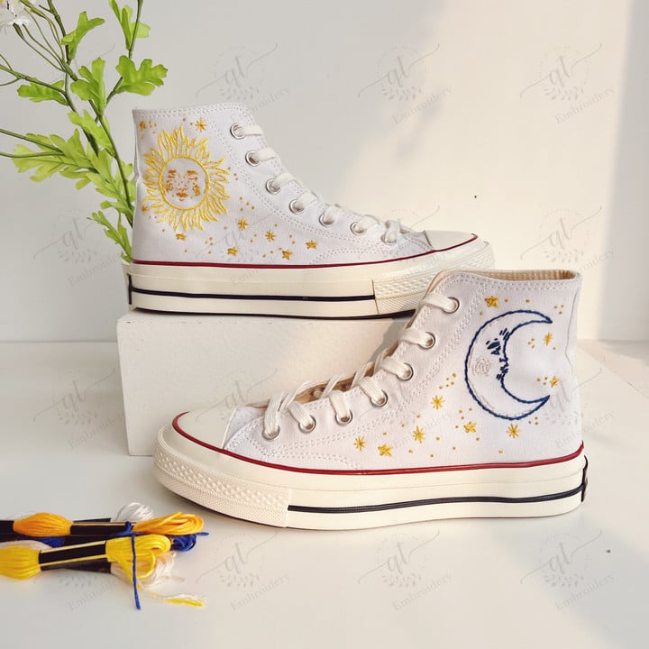 Sun and Moon Embroidery Converse - Custom Embroidered Moon Dreamy Childhood Converse Shoes - Custom Hand Embroidery Converse