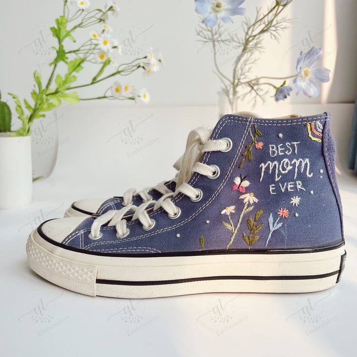 Custom Converse Chuck Taylor Best Mom Ever Flowers Embroidered Converse Shoes - Flowers Embroidered Converse Custom- Personalized gift