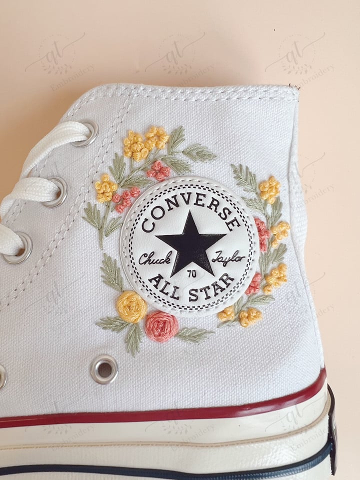 Flower Embroidery Converse Chuck Taylor, Embroidered Minimalist Flower Rose Flower Converse Shoes, Embroidered Converse Custom, Personalized Embroidered Sneakers