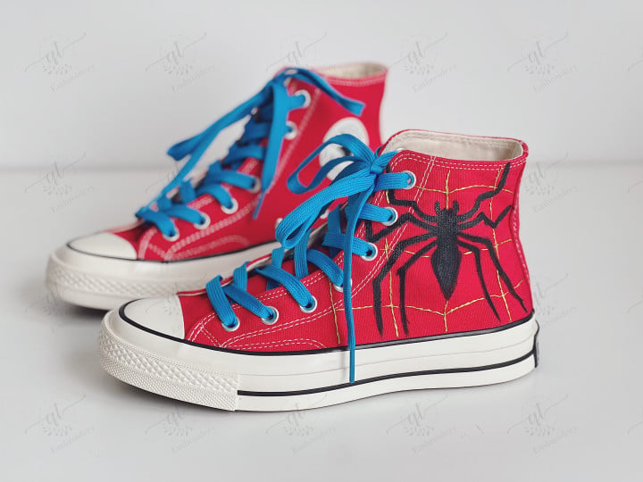Spider Painting Converse, Embroidered Spider Web Spider Shoes, Sparkly Spider Web Converse, Spider Man, No Way Home Converse, Home Coming
