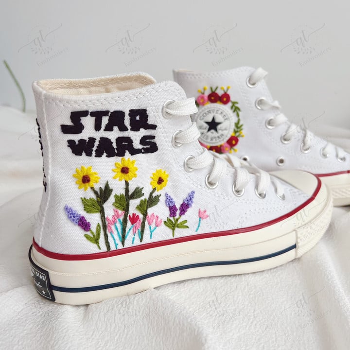 Star Wars Embroidery Converse Chuck Taylor, Embroidered Floral Flower Converse Shoes, Embroidered Converse Custom, Personalized Embroidered Sneakers