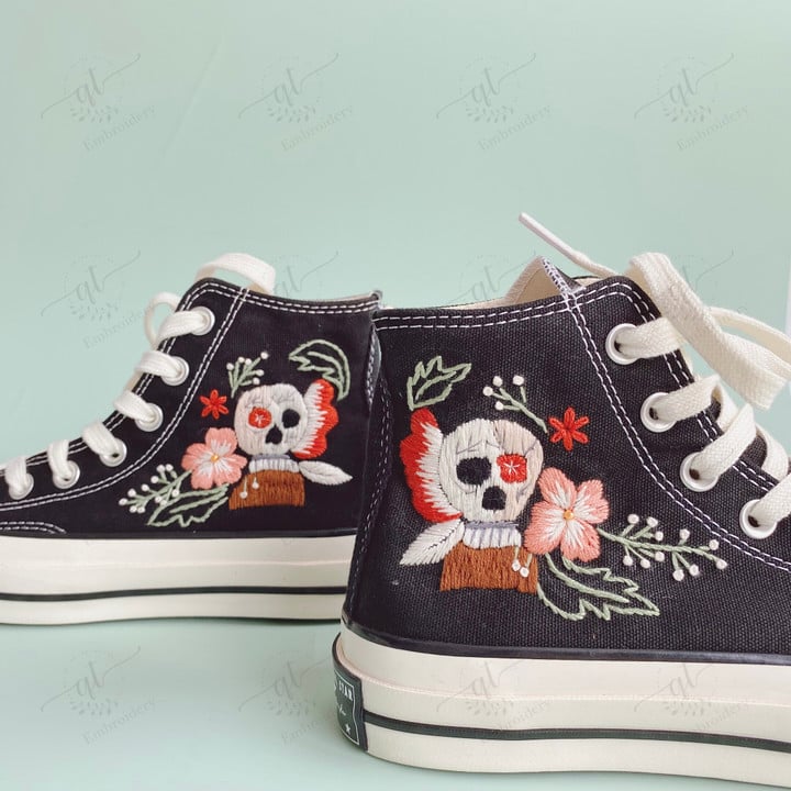 Halloween Ghost Embroidery Converse Chuck Taylor, Embroidered Gothic Skull Converse Shoes, Embroidered Converse Custom, Personalized Embroidered Sneakers