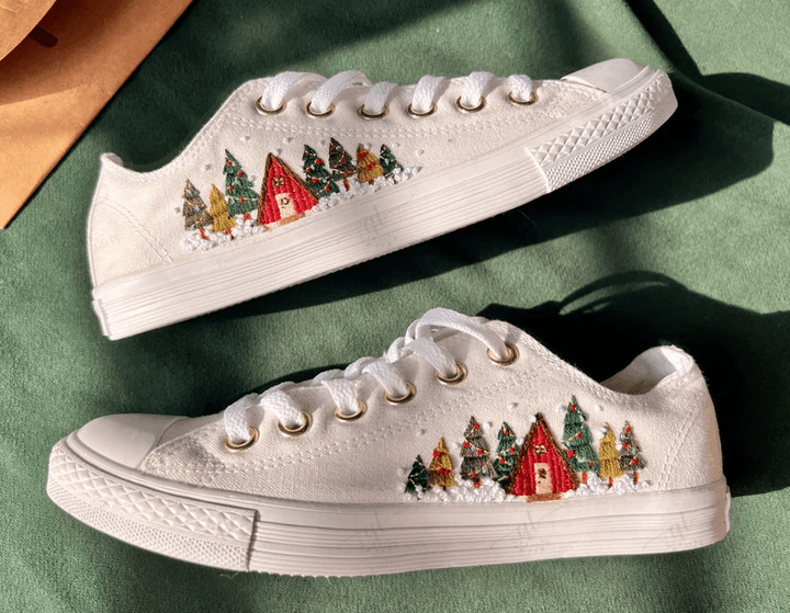 Christmas Tree Embroidery Converse Chuck Taylor 70 Gift For Christmas Converse Custom Floral Embroidery Canvas Shoes