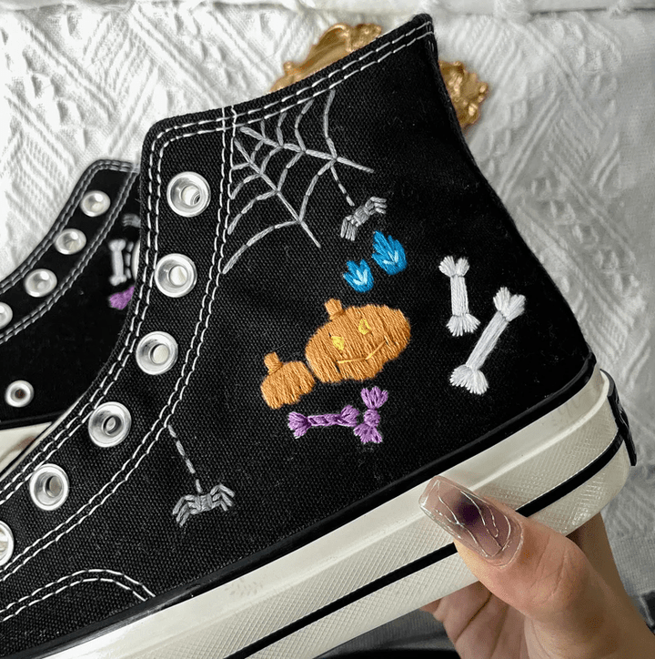 Halloween Pumpkins Spiders and Bones Embroidery Converse Chuck Taylor 70 Gift For Halloween Custom Pumpkins Embroidery Canvas Shoes