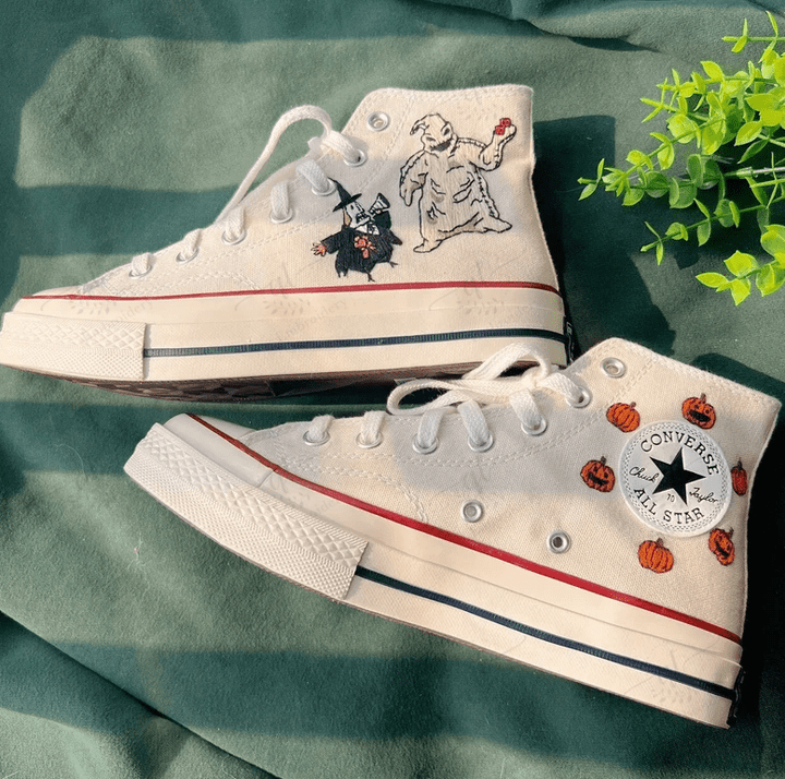 Embroidered Halloween Animation And Flower Gift For Halloween Converse Chuck Taylor Embroidered Pumpkin And Ghost