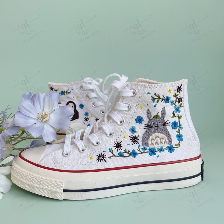 Personalize Embroidery Ghibli Shoes, Converse Chuck Totoro High Top, Kaonashi Embroidered Converse, Custom Soot Sprites Hand Embroidery Converse