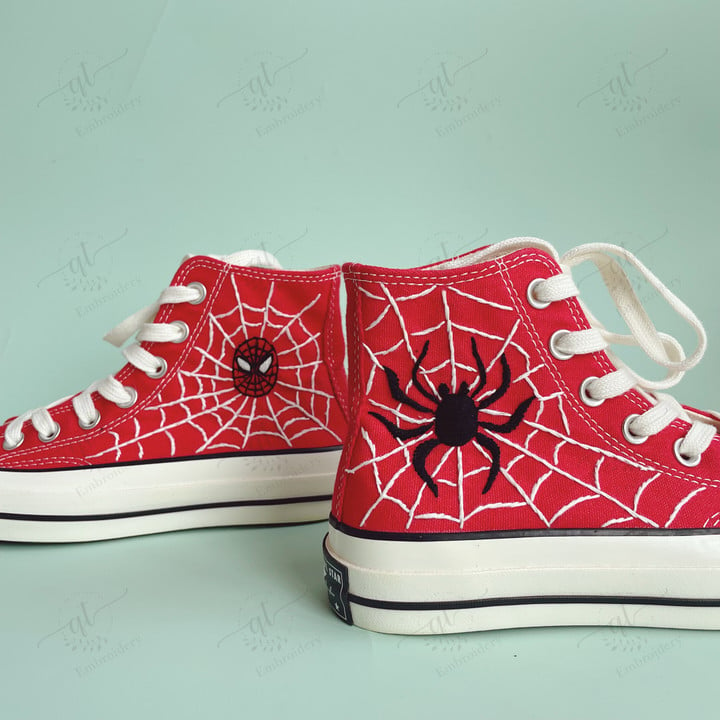 Spider Embroidery Custom Converse Chuck Taylor Embroidered Shoes, Custom Spider Web Converse Wedding Shoes, Gifts for Her, Wedding Converse