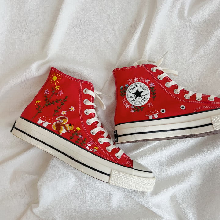 Embroidery Squirrel Mushroom Converse Chuck Taylor All Star 1970s Personalized Gifts for Her Custom Flower Embroidered Converse High Top