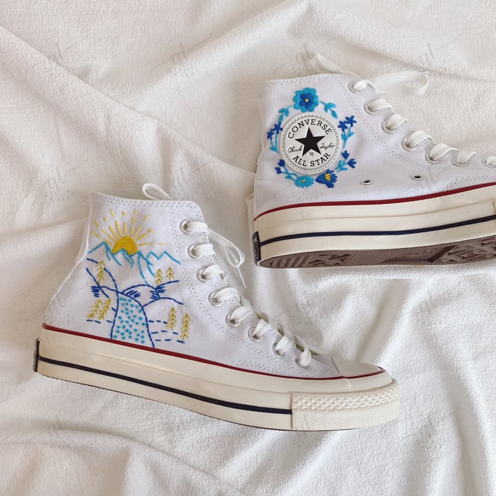 Embroidery Sun Rise Mountain Converse Chuck Taylor All Star 1970s Personalized Gifts for Her Custom Flower Embroidered Converse High Top