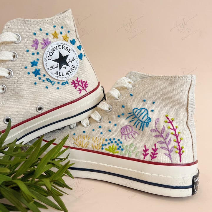 Jellyfish Embroidered Converse Chuck Taylor All Star 1970s Personalized Gifts for Her Custom Marine Creatures Embroidered Converse High Tops