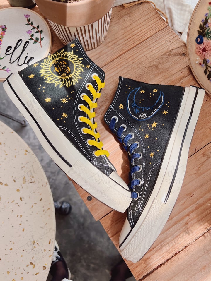 Sun and Moon Embroidered Converse Chuck Taylor All Star 1970s Personalized Gifts for Her Custom Embroidery Converse High Tops