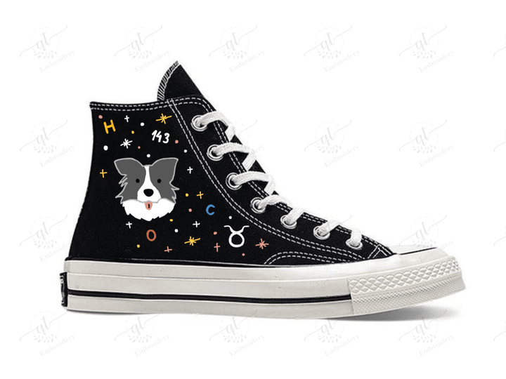 Personalize Embroidery Dog Galaxy Shoes, Converse Dog and Galaxy Chuck Taylor High Top, Dog and Galaxy Embroidery Converse, Custom Dog Handmade Embroidery Converse