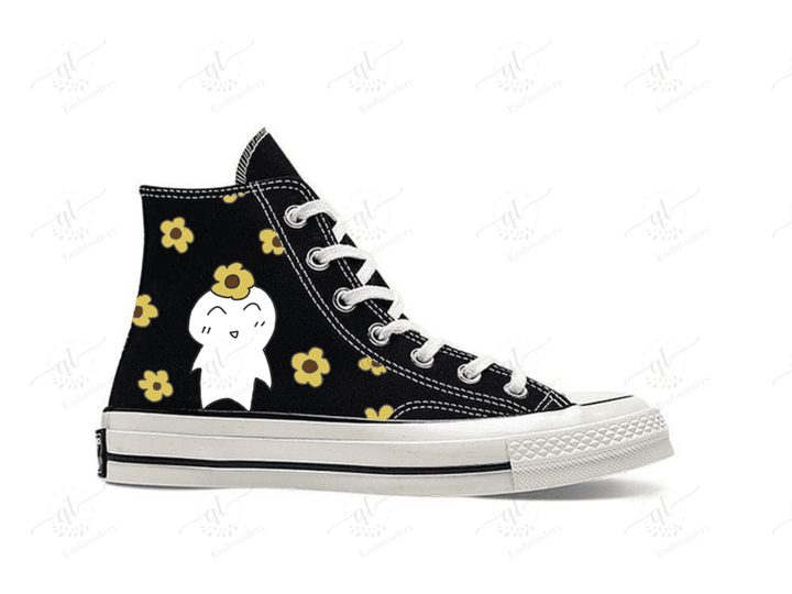 Personalize Embroidery Hehetmon Shoes, Converse Hehetmon Chuck Taylor High Top, Sunflower and Hehetmon Embroidery Converse, Custom Hehetmon Handmade Embroidery Converse
