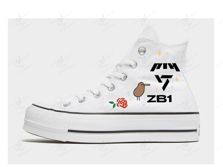 Personalize Embroidery P1harmony Seventeen Zb1 Shoes, Converse P1harmony Seventeen Zb1 Chuck Taylor High Top, P1harmony Seventeen Zb1 Embroidery Converse, Custom Converse Platform Hand Embroidery Converse