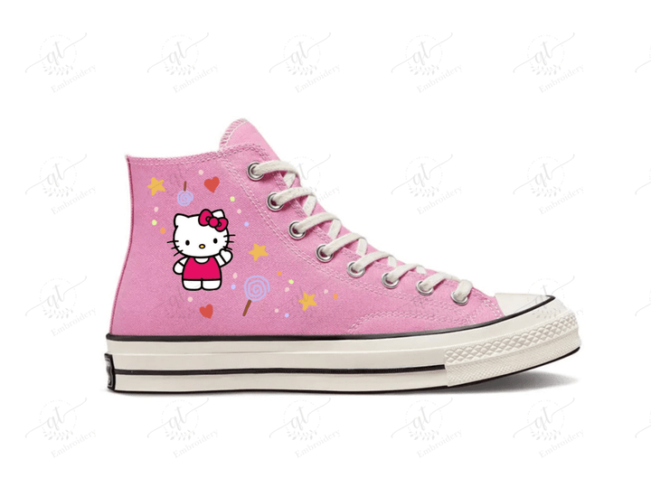 Personalize Embroidery Hello Kitty Shoes, Converse Embroidery Hello Kitty Macron Chuck Taylor High Top, Custom Hello Kitty Converse, Custom Handmade Embroidery Converse